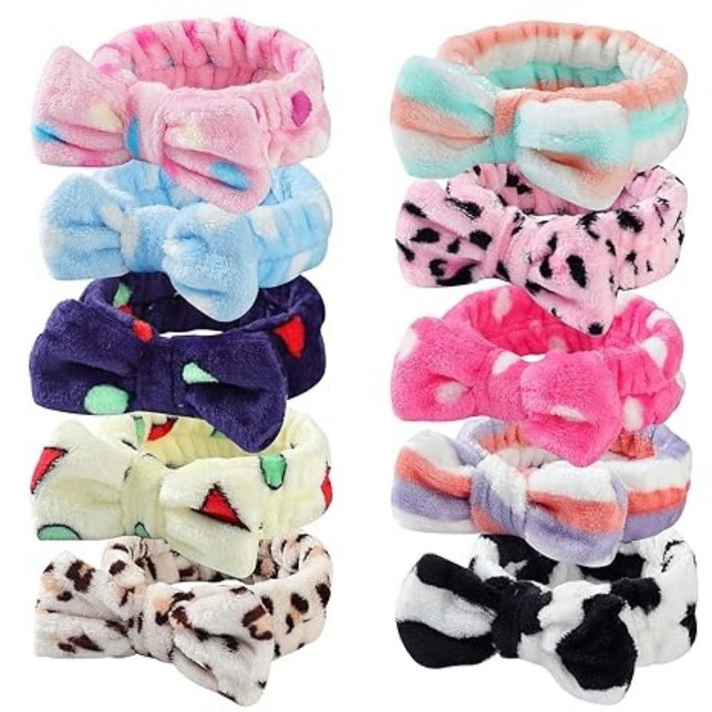 LAXIZAR 10 PCS Bow Headbands Shower Spa Headbands Headwraps for Women Washing Fa
